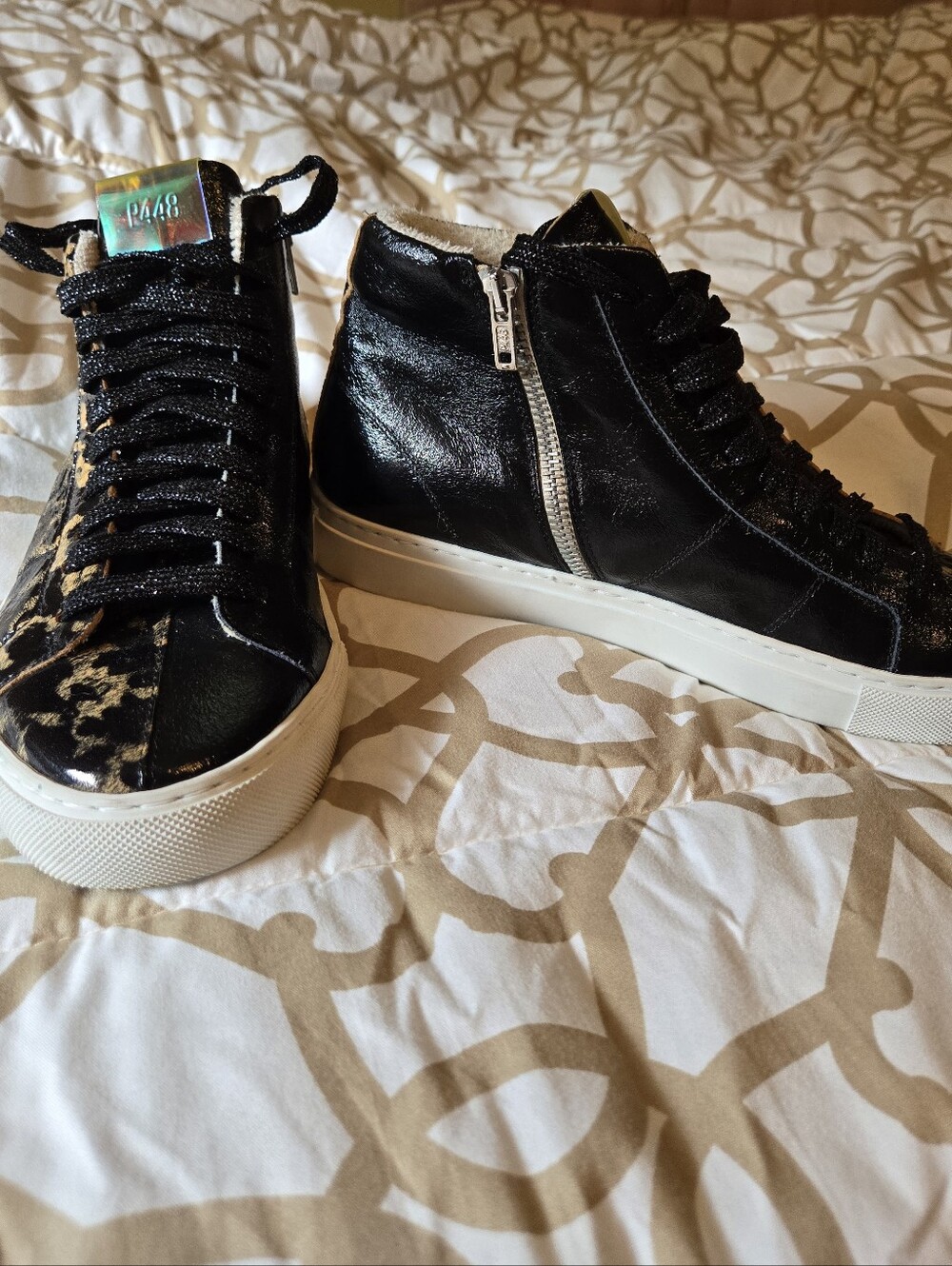 P448 Skate Leopailblk High Top Sneakers Black Leopard EU 40 US 9.5 10
